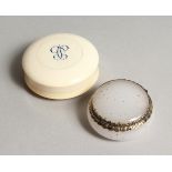 A SILVER MOUNTED AGATE PILL BOX and A CIRCULAR IVORY BOX.