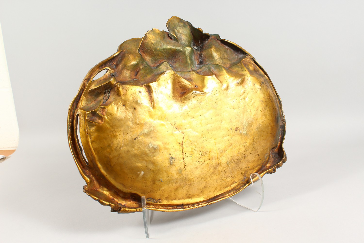 ALBERT MARIONNET (1852-1910) A SUPERB LARGE GLASS BRONZE OVAL TRAY, with rustic handles and fruiting - Image 4 of 5