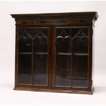 A GOOD MID 20TH CENTURY MAHOGANY WALL CABINET, by WARING & GILLOW, with carved cornice, pair of