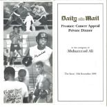MUHAMMAD ALI, a signed menu from the Daily Mail Prostate Cancer Appeal Private Dinner, 1999.