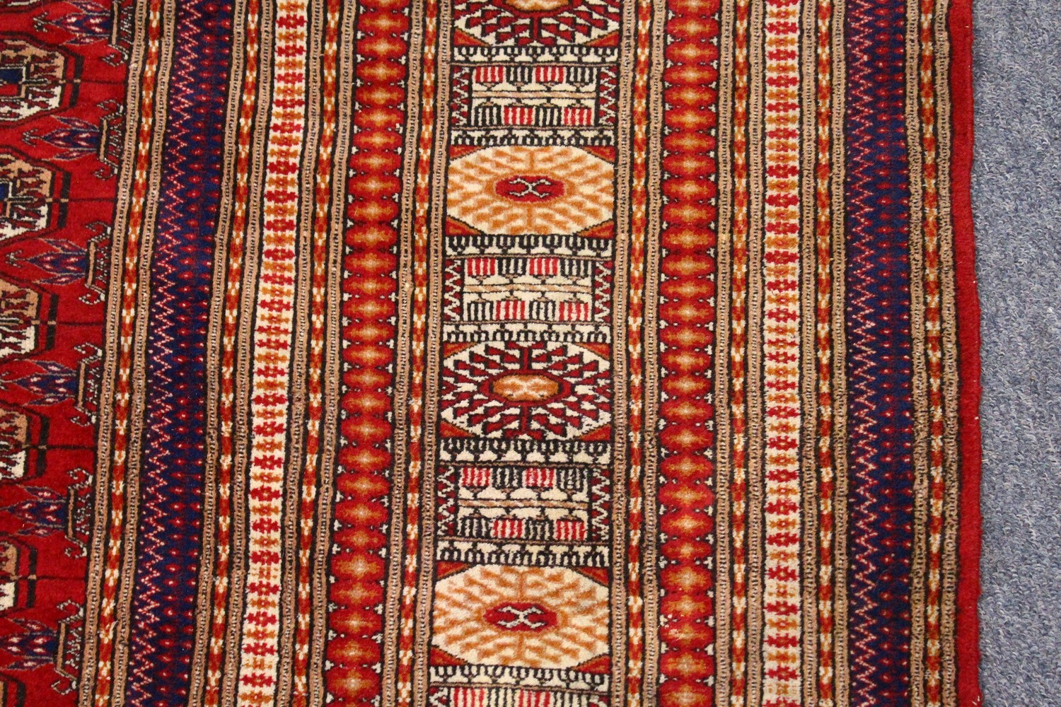 A GOOD LARGE BOKHARA CARPET, MID 20TH CENTURY, red ground with six rows of thirty gulls, within an - Image 3 of 12