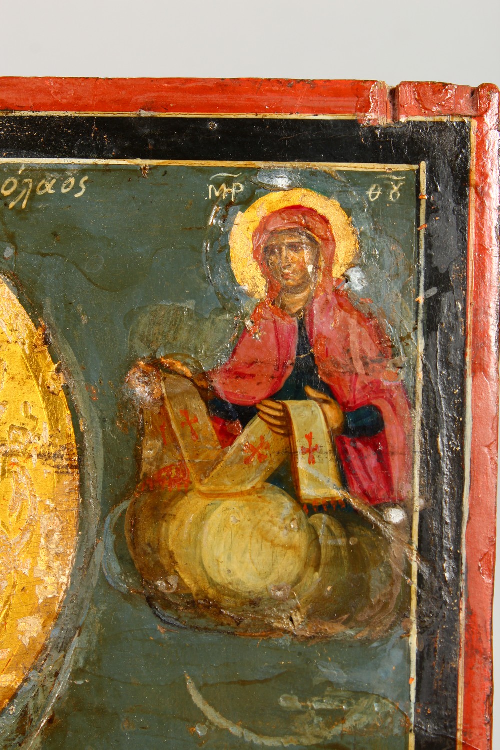 AN EARLY RUSSIAN ICON, on a wooden panel. Priest, dated 1853. 14ins x 11ins. - Image 3 of 13