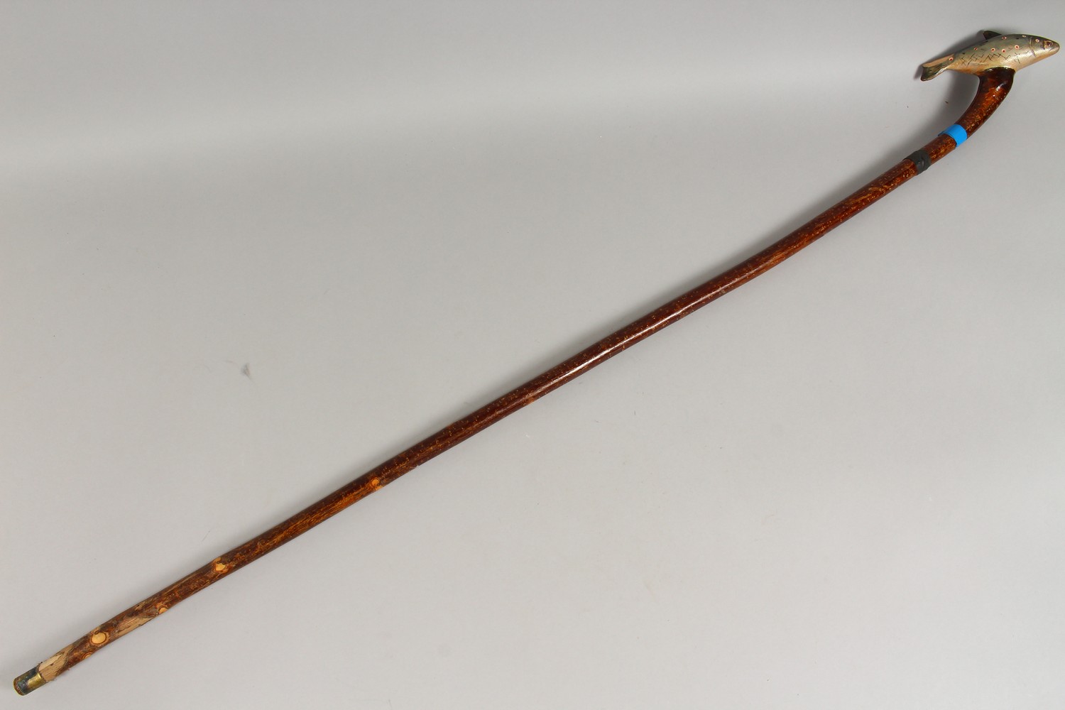 A WALKING STICK, the handle carved as a trout. 51ins long. - Image 6 of 6