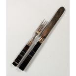 A KNIFE AND FORK, with banded agate handles. Knife: 8ins long.