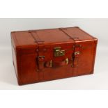 A GOOD LEATHER TRUNK. 24ins wide x 14ins deep x 12ins high.