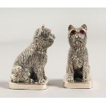 A GOOD PAIR OF NOVELTY SOLID SILVER SCOTTIE DOG SALT AND PEPPERS.