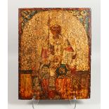 A VERY EARLY RUSSIAN ICON, on a wooden panel. Priest. 18ins x 14ins.