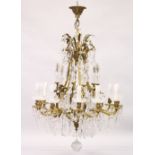 A VERY GOOD LOUIS XVI DESIGN ORMOLU AND CUT GLASS TWELVE BRANCH CHANDELIER, the upper tier with