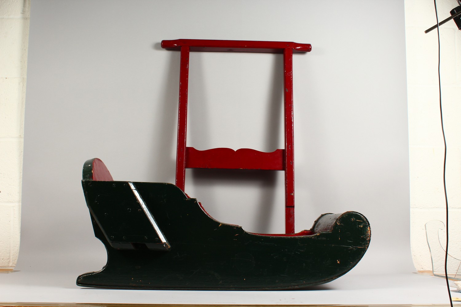 A CHILD'S PAINTED WOOD SLEIGH, EARLY 20TH CENTURY. 30ins long. - Image 5 of 7