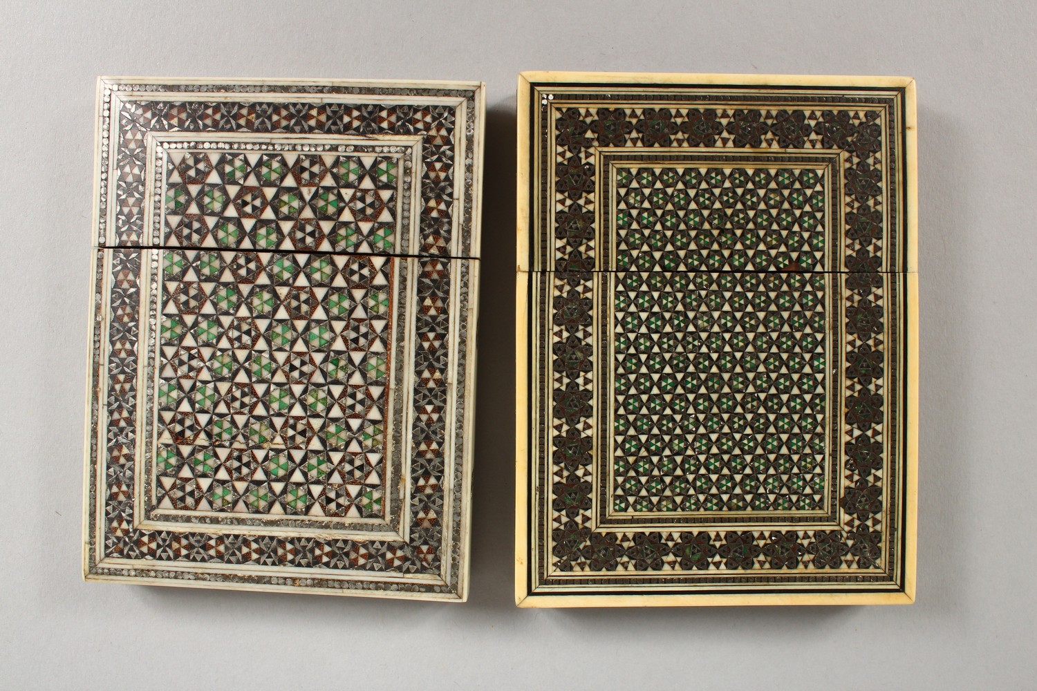 TWO 19TH CENTURY INLAID BONE CALLING CARD CASES. 4ins x 3ins. - Image 2 of 4