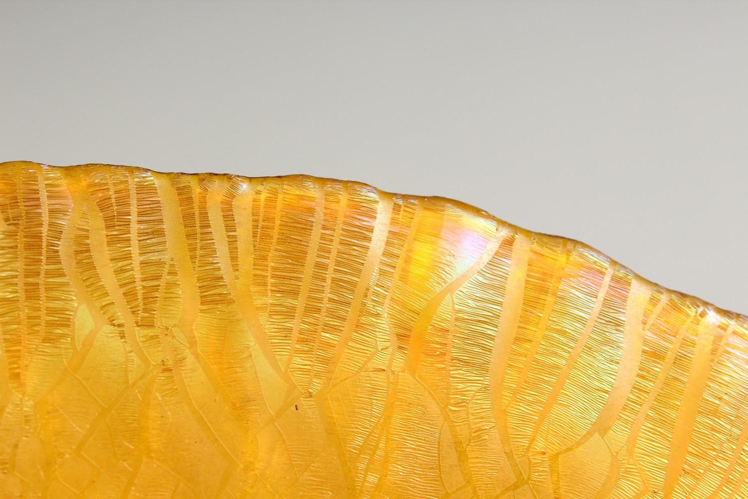 AN ART NOUVEAU ORANGE LUSTRE CIRCULAR GLASS DISH. 12.25ins diameter. - Image 7 of 16