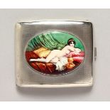A PLAIN SILVER CIGARETTE CASE, Birmingham 1926, the lid with an enamel of a nude.