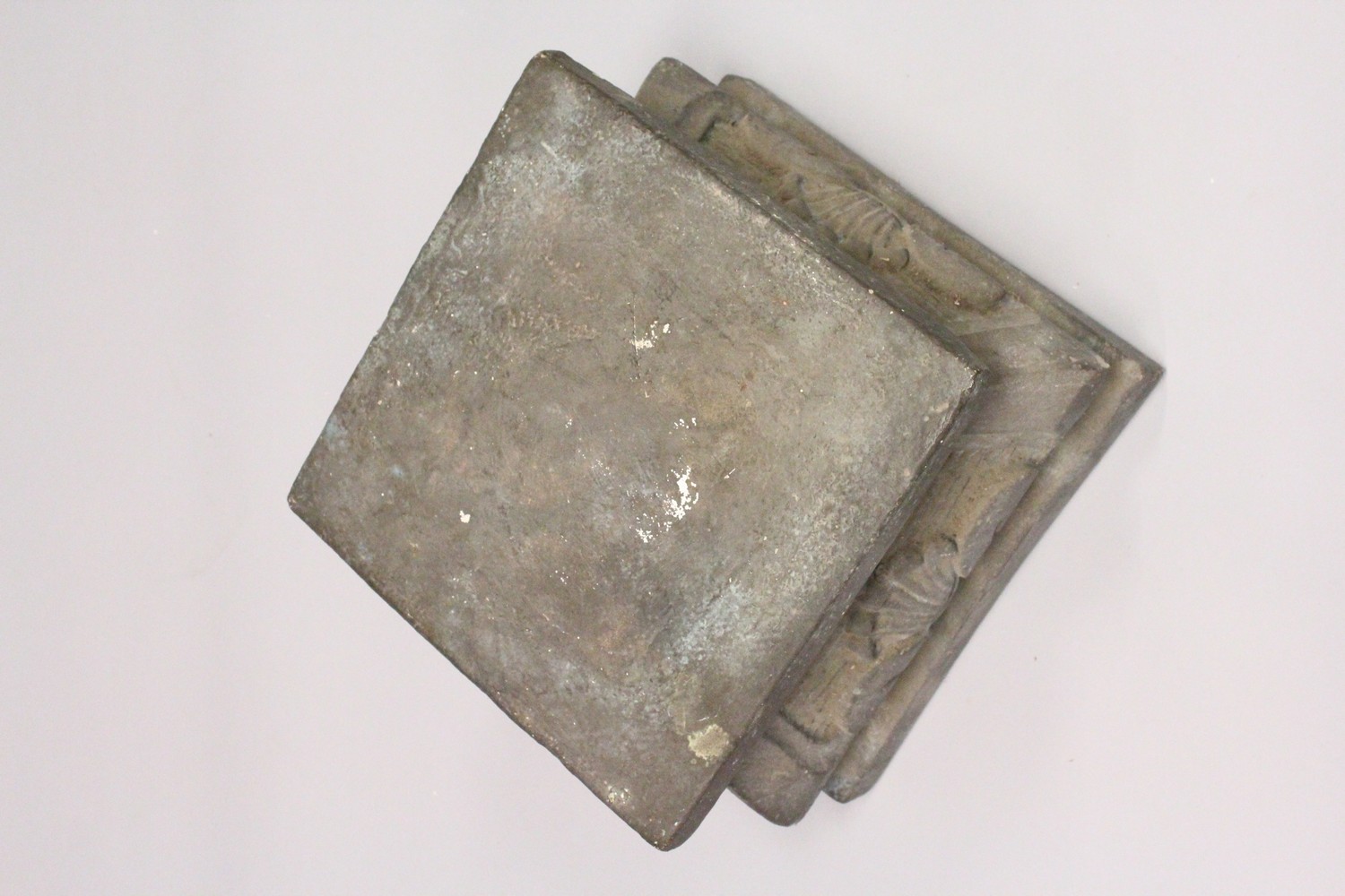 A 20TH CENTURY CAST COMPOSITE PEDESTAL BASE, with classical moulded decoration. 13.75ins x 13. - Image 3 of 3