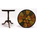 A REGENCY STYLE CIRCULAR TRIPOD TABLE, the slate top with faux segmented marble decoration. 2ft 0ins