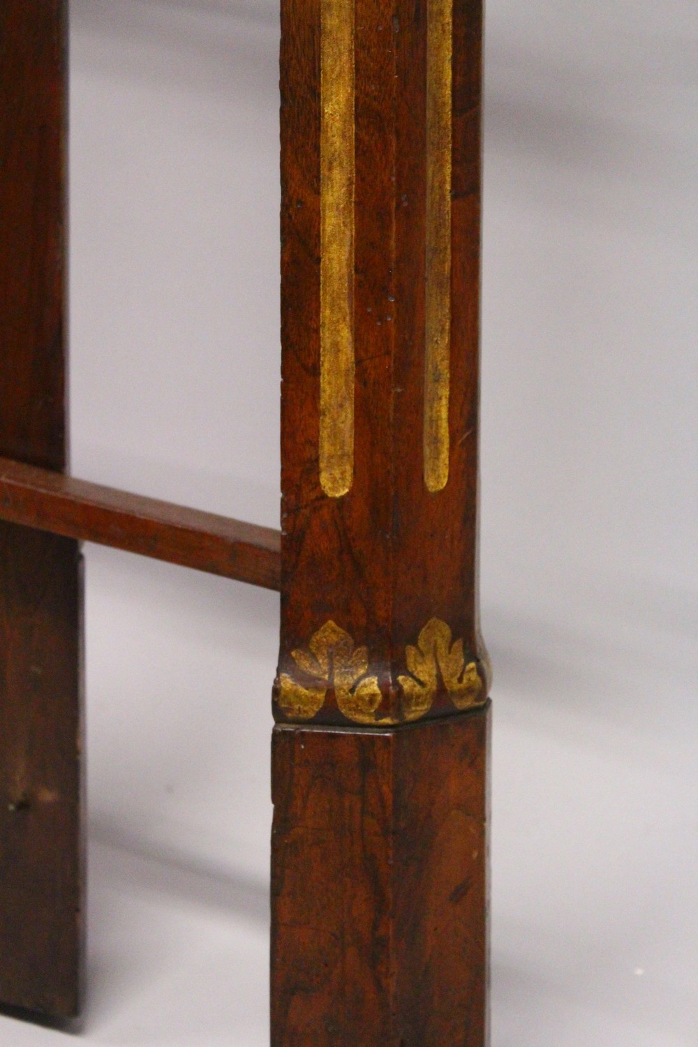 A VERY GOOD VICTORIAN GOTHIC REVIVAL MAHOGANY FOLDING LIBRARY LADDER, with fluted, parcel gilded - Image 2 of 6