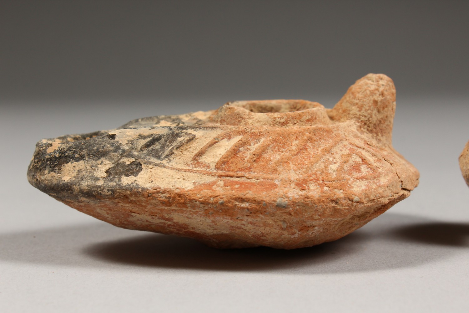 THREE ROMAN TERRACOTTA OIL LAMPS. - Image 3 of 6