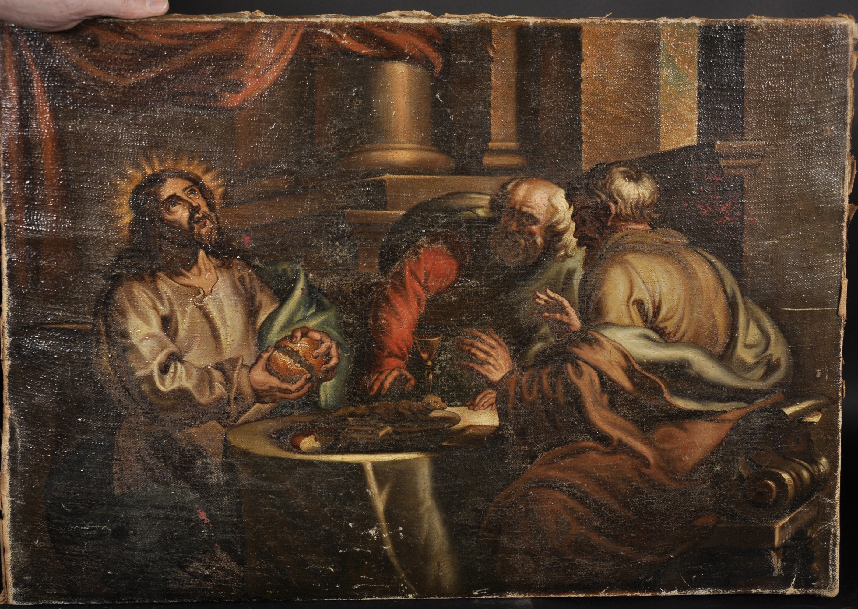 18th Century Italian School. Christ Breaking the Bread, Oil on Canvas, Unframed, 18.5" x 25.5". - Image 2 of 3