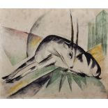 20th Century European School. Study of a Resting Antelope in the Undergrowth, Print, bears