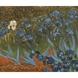 After Vincent Van Gogh (1853-1890) Dutch. 'Irises', Oil on Canvas, Inscribed on a label on the