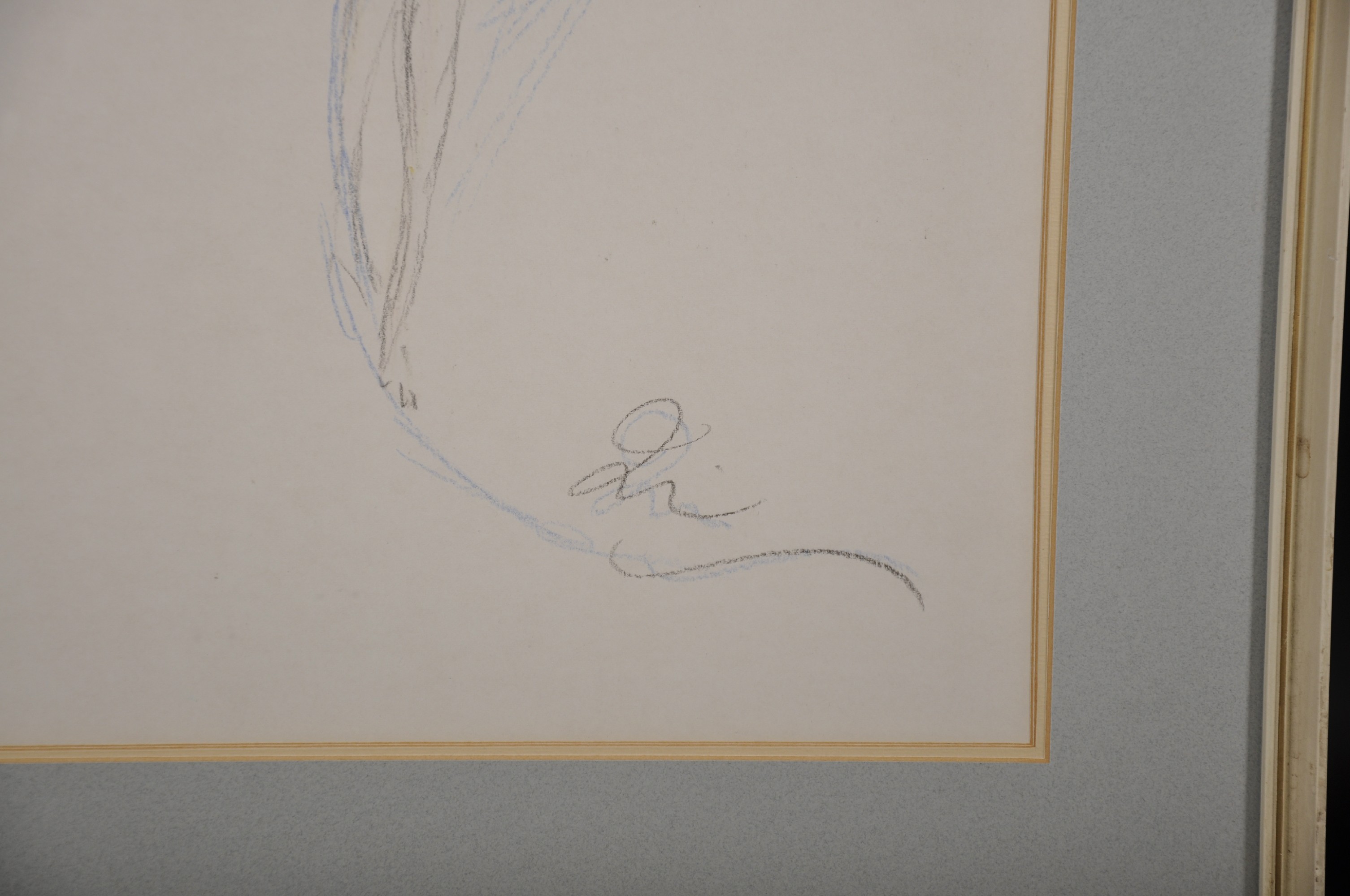 20th Century French School. Study of a Naked Lady with Ribbon, Crayon, Indistinctly Signed with - Image 3 of 4