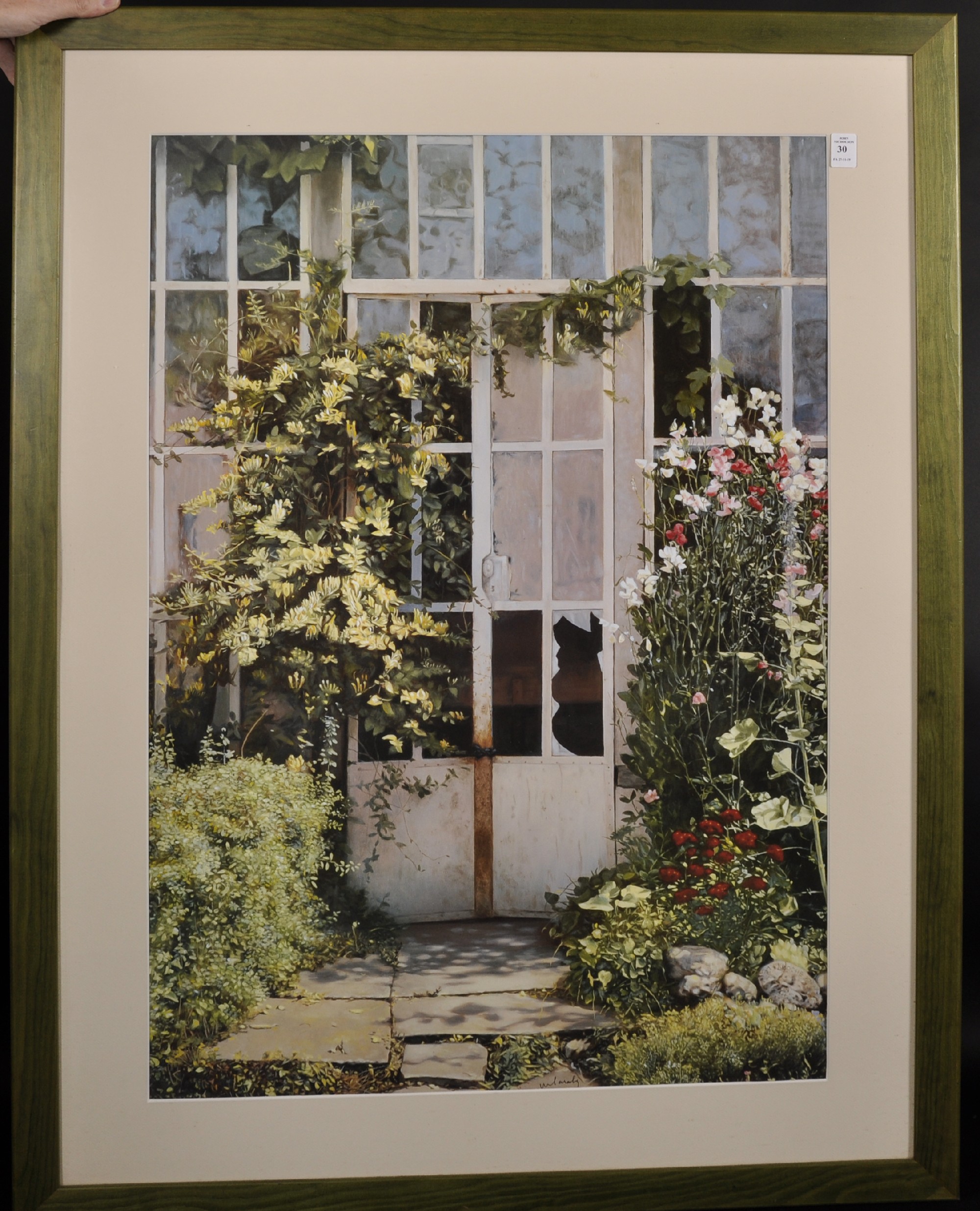 20th Century English School. Study of Orangery Doors with Broken Panes, Print, Indistinctly - Image 2 of 3