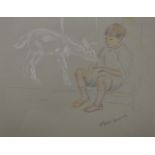 Athene Andrade (1908- ?) British. Study of a Young Boy, feeding a Fawn, Crayon, Signed, Unframed,