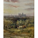 Henry Earp (1831-1914) British. "York Minster", Cattle by a River, with the Minster in the distance,