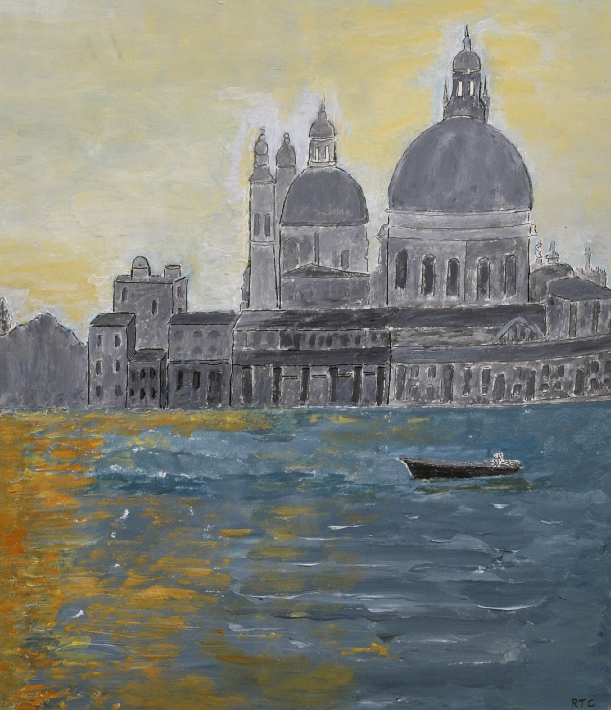 Robert Turrall Clarke (20th Century) British. "Salute at Dusk (Venice)", with a Boat in the