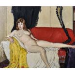 Denys George Wells (1881-1973) British. A Naked Lady reclining on a Sofa, Oil on Board, Signed and