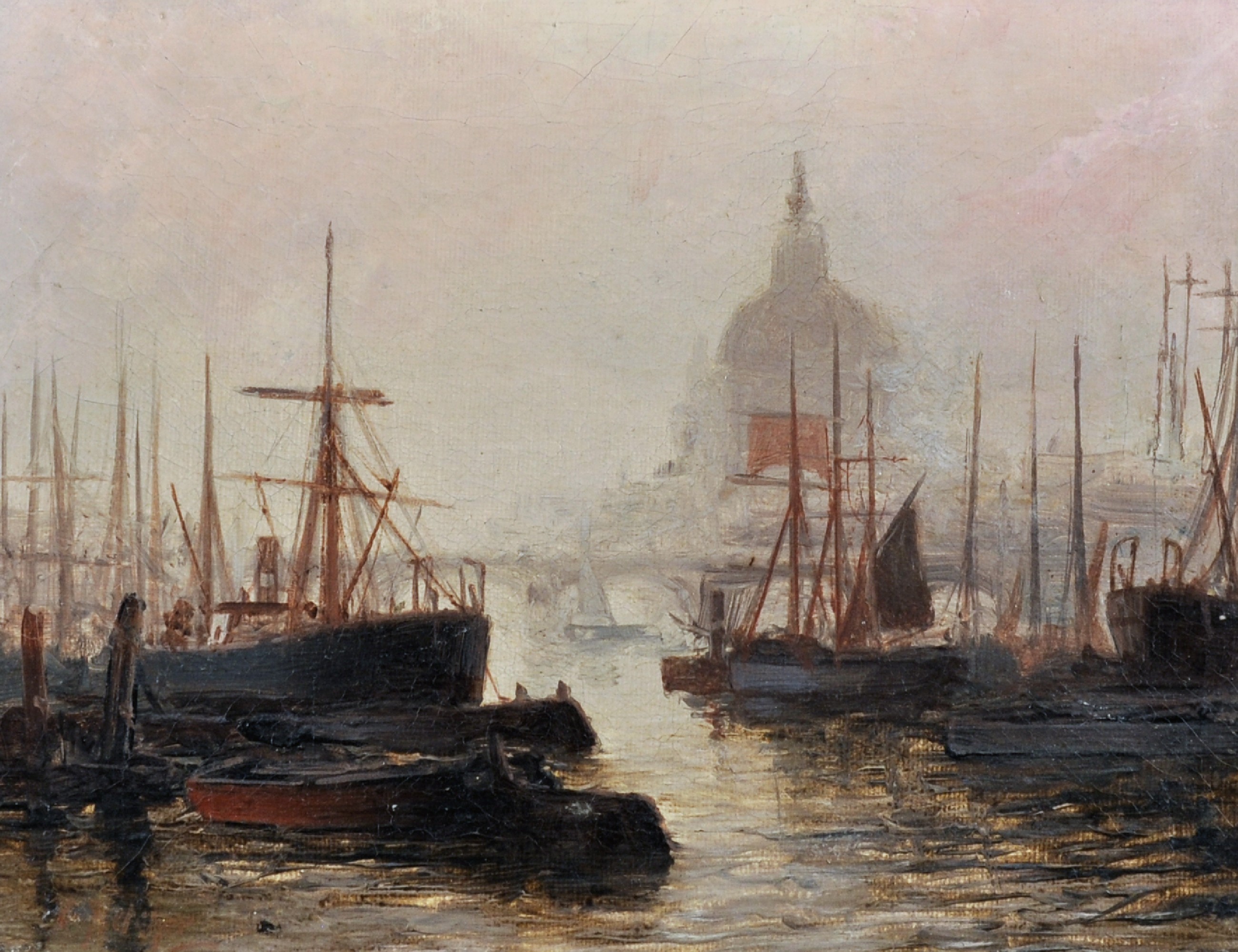 Edwin Henry Eugene Fletcher (1857-1945) British. Boats Moored in the Thames Estuary, Oil on - Image 2 of 6