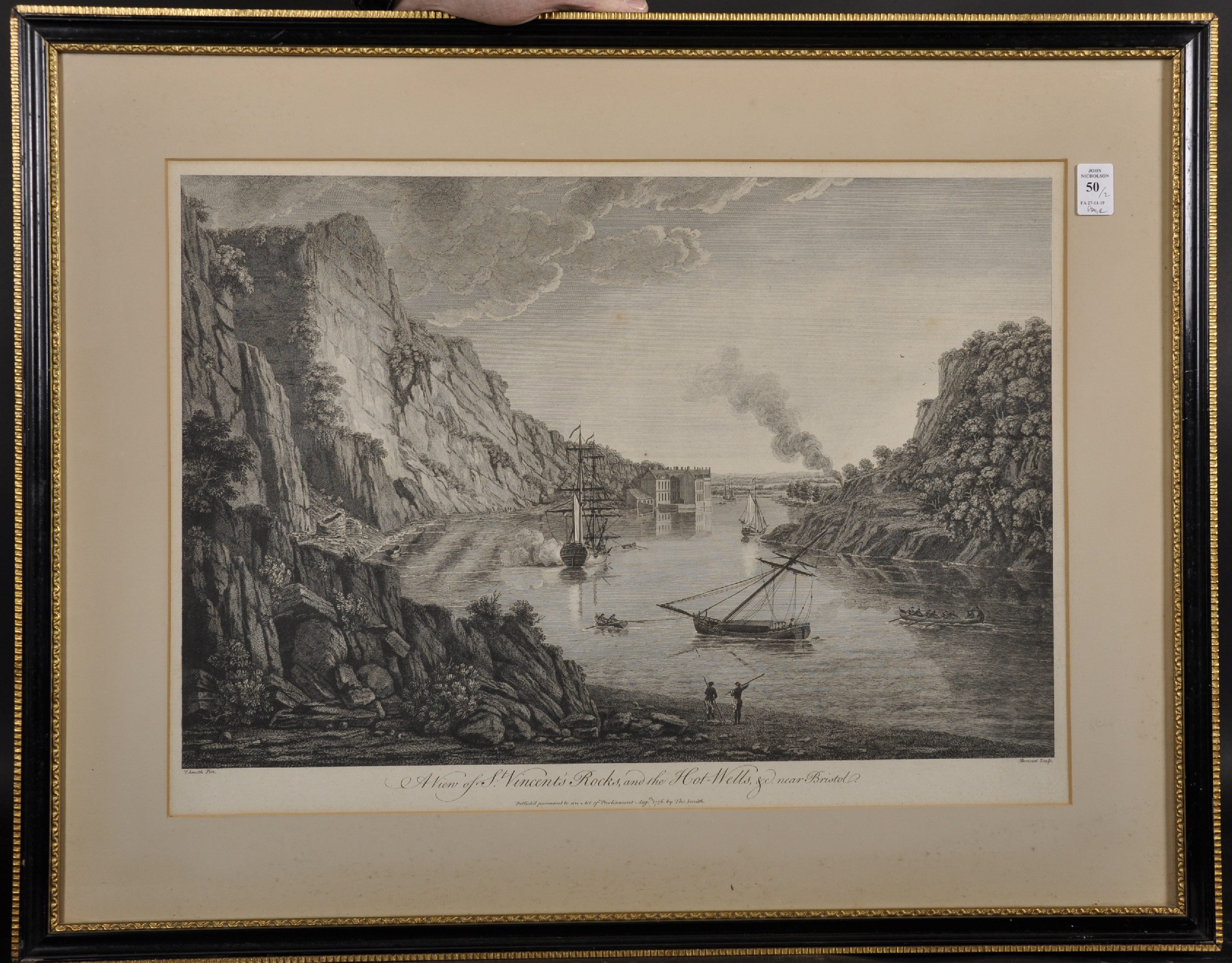 Thomas Smith (c.1740-1767) British. "A View of St Vincent's Rocks, and the Hot Wells, near Bristol", - Image 2 of 7