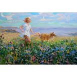 Nikolai Nikolaevitch Baskakov (1918-1993) Russian. "Walking in the Field", a Young Girl with a