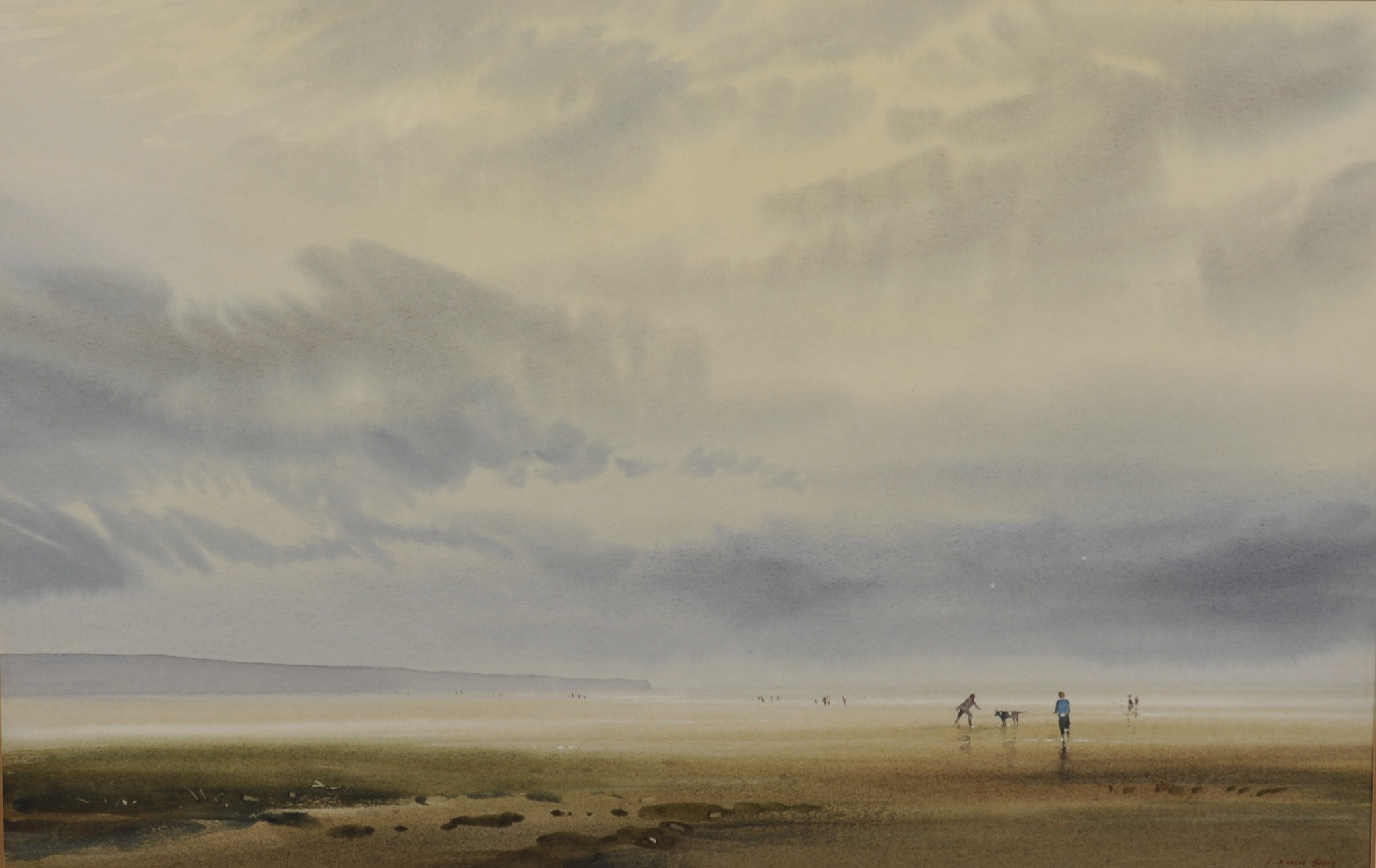 John Barrie Haste (1931-2011) British. Figures with a Dog on a Beach, Watercolour, Signed, 13.5" x