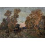 George Charles Haite (1855-1924) British. A Carriage on a Country Road, with a Haycart and