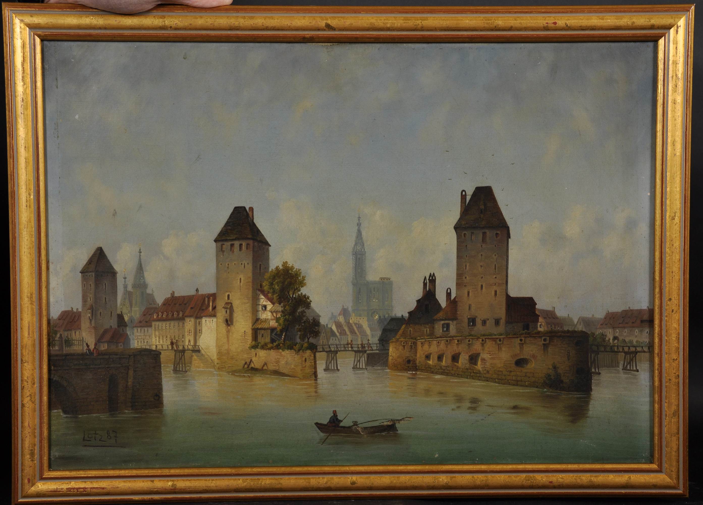 Attributed to Karl Lotz (1833-1904) German. View of a European City from the River, with - Image 2 of 5