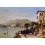 George Edward Hering (1805-1879) British. Isola San Giulio on Lago d'Orta, with Figures in the