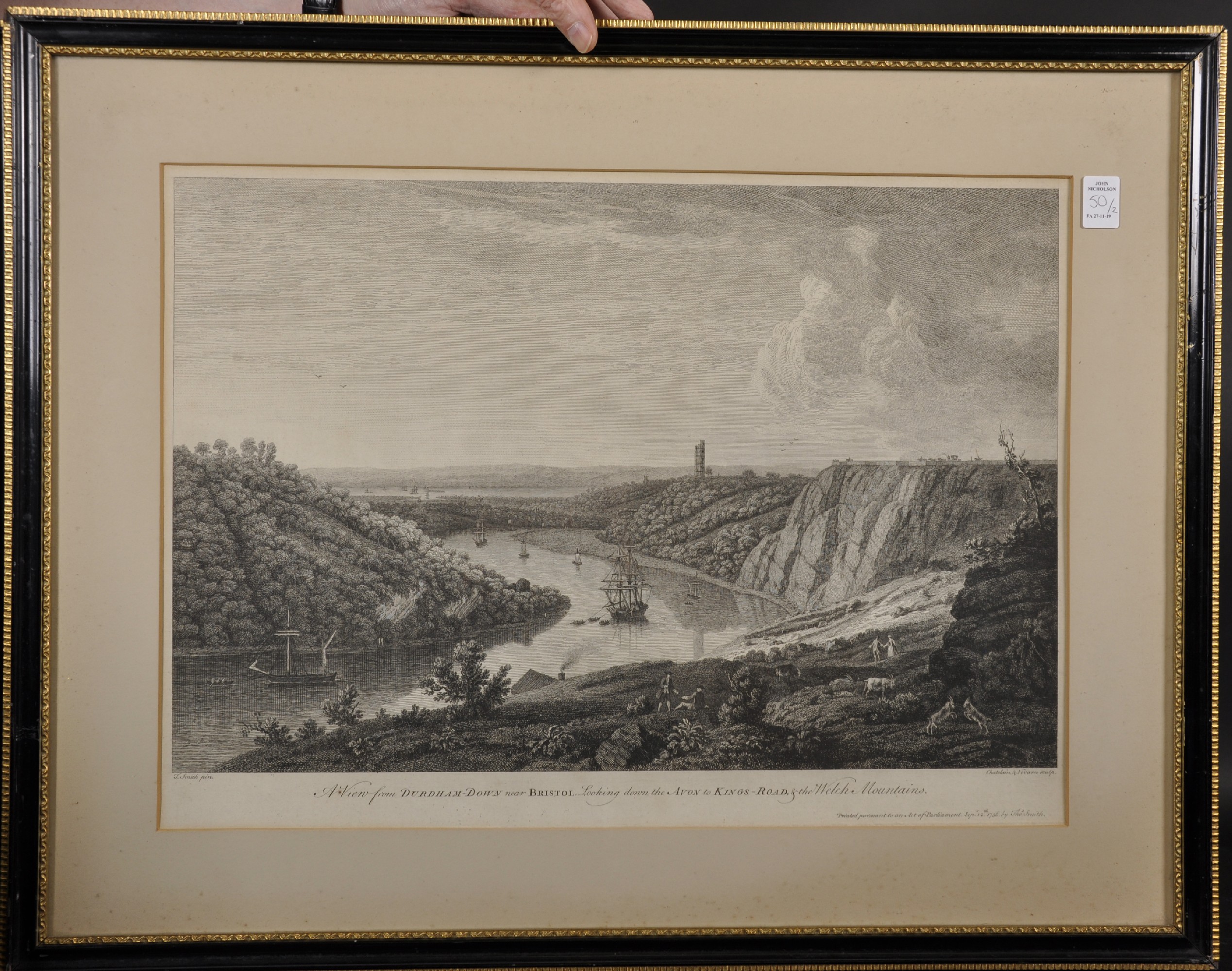 Thomas Smith (c.1740-1767) British. "A View of St Vincent's Rocks, and the Hot Wells, near Bristol", - Image 3 of 7