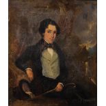 19th Century English School. Portrait of a Young Man Seated in a Mountainous Landscape, Holding a