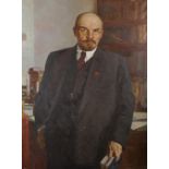 19th Century Russian School. A Three-Quarter Length Portrait of Lenin, Oil on Canvas, Unframed,