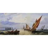 W... Charles (19th Century) British. A Busy Shipping Scene, with a distant Pier, Watercolour, Signed