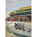 Katharine Jowett (1890-c.1965) British. "Sunshine & Solitude in the Forbidden City, Peking", Woodcut