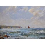 Edward Wesson (1910-1983) British. A Coastal Scene, with Shipping in Choppy Waters, Oil on Board,