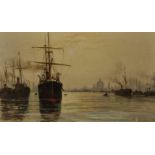 H... C... Wilder (19th - 20th Century) British. A Thames Scene, with Moored Vessels and St Paul's in