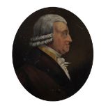 18th Century English School. A Bust Portrait of a Wigged Man, Oil on Copper, Oval, 5.25" x 4.5".