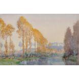 Alfred John Billinghurst (1880-1963) British. "Late Sun on the River", Watercolour, with Studio