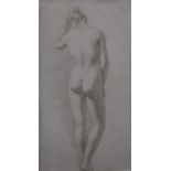 20th Century English School. Study of the back of a Naked Woman, Pencil, 17.75" x 9.75".