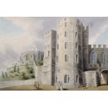 William Samuel Howitt (1756-1822) British. "Windsor Castle", with Figures by the Castle Walls, and a