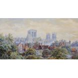 George Fall (c.1848-1925) British. "York Minster from the City Wall", Watercolour, Signed, 11.5" x