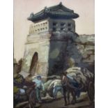 Katharine Jowett (1890-c.1965) British. "The City Gate, Peking", Woodcut in Colours, Signed in