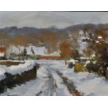 Edward Wesson (1910-1983) British. 'New Road, Gomshall', a Track in a Snow-Covered Winter Landscape,